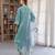 Aqua blue embroidered linen straight suit set
