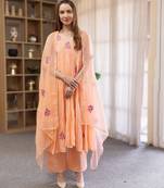 Peach embroidered mulmul anarkali set