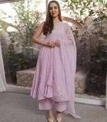 Lilac embroidered mulmul anarkali set
