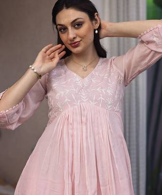 light pink mul chanderi straight suit set for festive wear 4