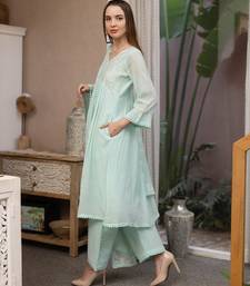 Sea green embroidered mul chanderi straight suit set