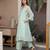 Sea green embroidered mul chanderi straight suit set