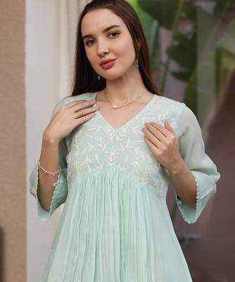 sea green mul chanderi straight suit set for festive wear 5