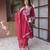 Maroon embroidered mul chanderi straight suit set
