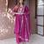Magenta embroidered mul chanderi straight suit set