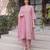 Pink embroidered cotton straight suit set