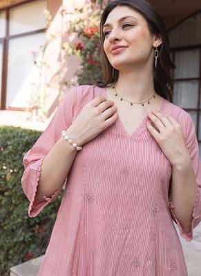 pink cotton straight suit set with subtle embroidery 4