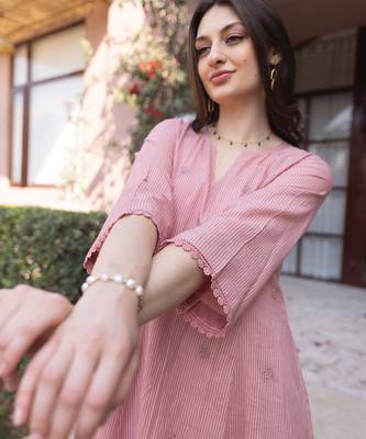 pink cotton straight suit set with subtle embroidery 5