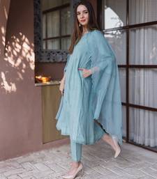 Blue embroidered cotton straight suit set