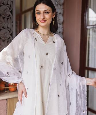 off white cotton straight suit set with subtle embroidery 2