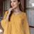 Mustard yellow embroidered cotton straight suit set