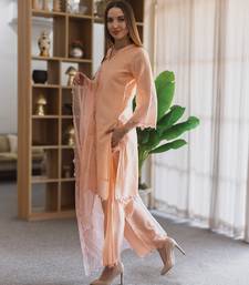 Peach embroidered chanderi straight suit set