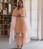 Peach embroidered chanderi straight suit set