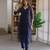 Navy blue embroidered cotton straight suit set