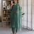 Green embroidered cotton straight suit set