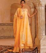 Pastel orange embroidered chanderi kurta set