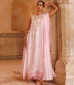 Pink embroidered chanderi kurta set