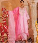 Pink embroidered chanderi kurta set