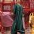 Dark Green embroidered chanderi kurta set with dual shaded - dupatta 