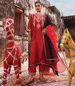 Red Chanderi Kurta Set With Dual-Shaded Dupatta