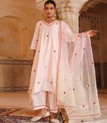 Peach embroidered chanderi kurta set