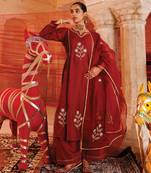 Maroon embroidered chanderi kurta set