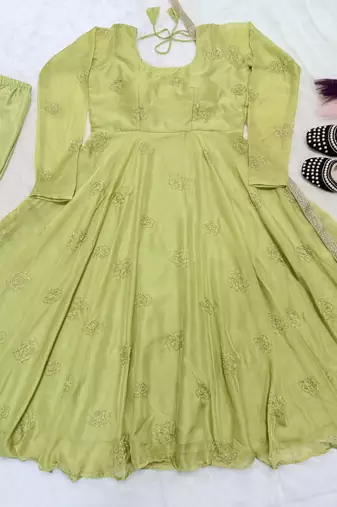 Light-green embroidery bids full stitched anarkali suit