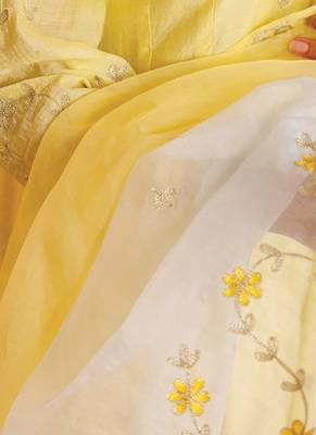 yellow embroidered chanderi anarkali set with dupatta 3