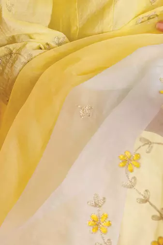 yellow embroidered chanderi anarkali set with dupatta