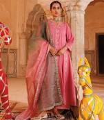  Pink Cotton Anarkali Set With Dual-Shaded Dupatta