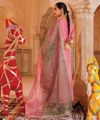 pink cotton anarkali set with dual tone dupatta 4