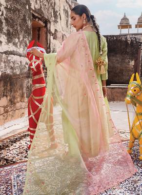 women's light green embroidered chanderi anarkali set 4