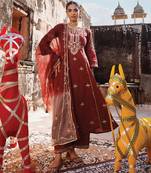 Maroon embroidered cotton anarkali set