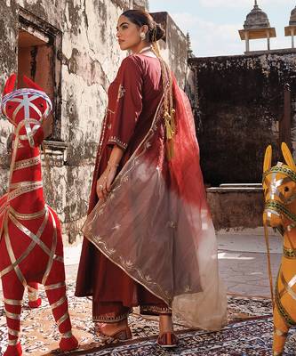 maroon embroidered cotton anarkali suit set 4