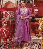 Lavender embroidered cotton anarkali set