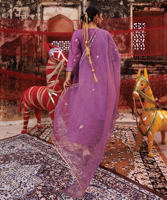 lavender embroidered cotton anarkali suit set 4