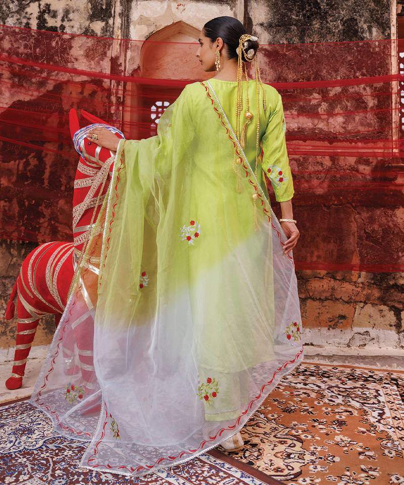 Green Uppada Silk Kurta Set With Dual-Shade Dupatta