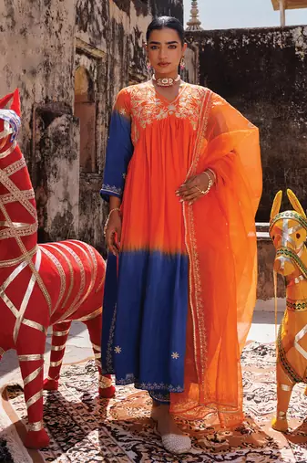 Dual -shaded chanderi kurta set