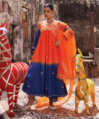 multicolor embroidered chanderi kurta pant set 3