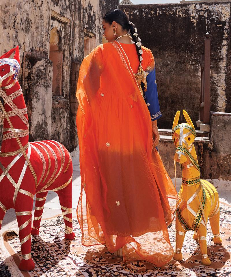 Dual -shaded chanderi kurta set