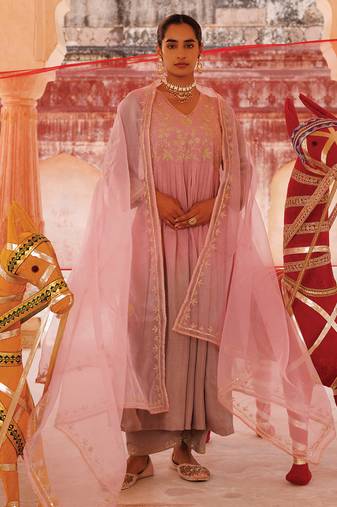 Dual-Shaded Pink chanderi kurta set