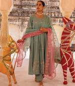 Sage Green Cotton Anarkali With Dual-Shaded Dupatta