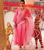 Pink embroidered chanderi kurta set
