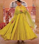 green embroidered cotton anarkali suit set