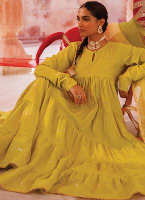 green embroidered cotton anarkali suit set 3
