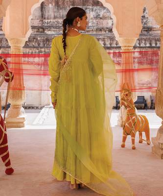 green embroidered cotton anarkali suit set 4