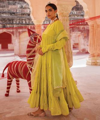 green embroidered cotton anarkali suit set 5