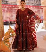 maroon embroidered cotton anarkali dress