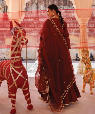 maroon embroidered cotton anarkali dress 4