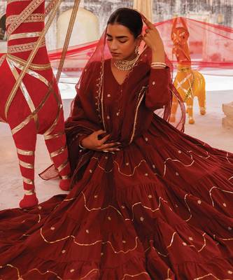 maroon embroidered cotton anarkali dress 5